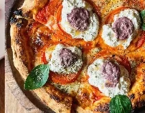 Pizza with burrata at Olivia Cucina